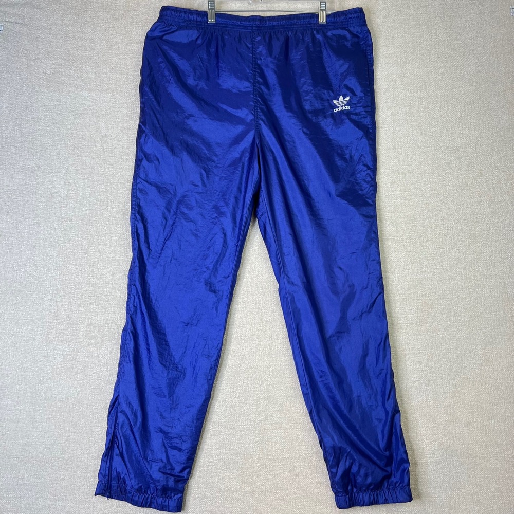 Vintage Adidas Trefoil Nylon Track Pants Mens Medium Blue Windbreaker Joggers